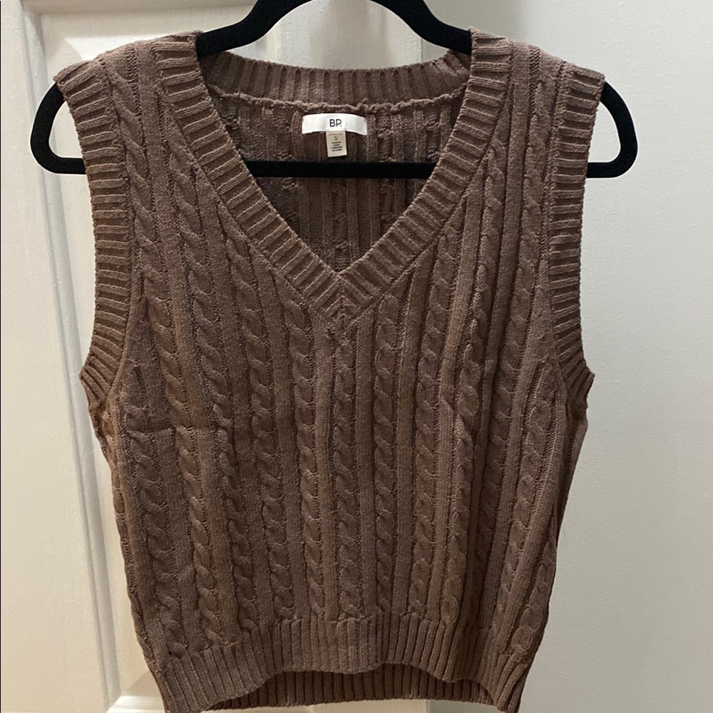 Urban Outfitters Bp Brown V-Neck Cable Knit Sweater